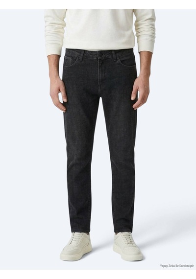 Kip Koyu Gri Düz Slim Fit Denim Pamuk Karışımlı Pantolon