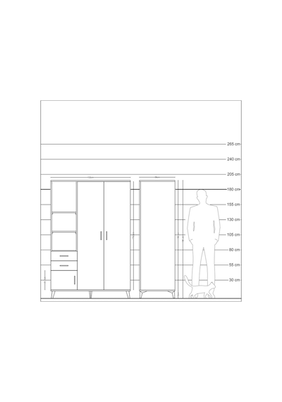 Kronos Dolap 5 Raflı 2 Çekmeceli Tek Askılı 132x59x195 Çam-ça... Çam