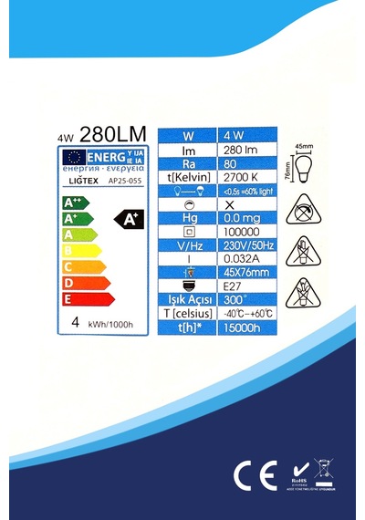G45 Rustik Led Sarı Top Ampul E27