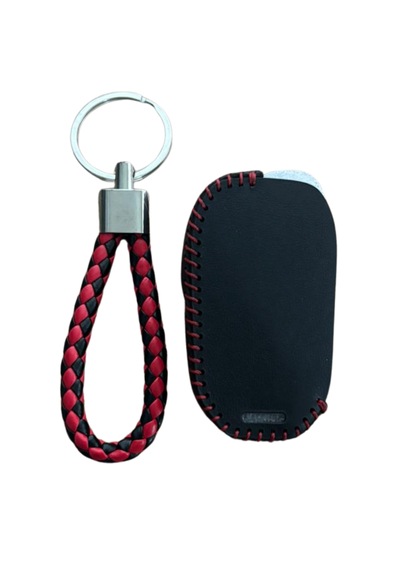 Autohan Keys Peugeot Anahtar Kılıfı İçin Uyumlu, Siyah Deri, Kırmızı Örgülü, 3 Butonlu, Sustaıı Tasarım, 301 307 308 208 508 2008 3008 Partner Van Modelleri