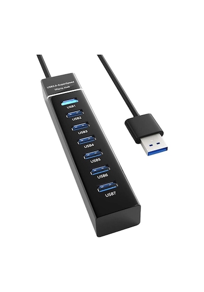 Primex Px-3017 Usb Hub, 7 Port Usb 3.0 Çoklayıcı, Usb Çoklayıcı Siyah, 7 Port Usb Hub