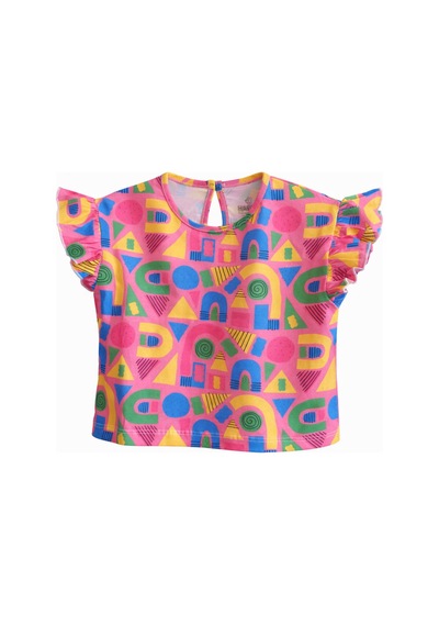 Haribo Lisanslı Fırfırlı Kollu Desenli T-shirt Tayt Takım Fuşya