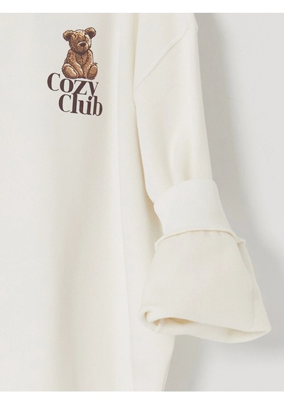 LC Waikiki Lcw Kids Ekru Baskılı Kız Çocuk Kalın Sweatshirt