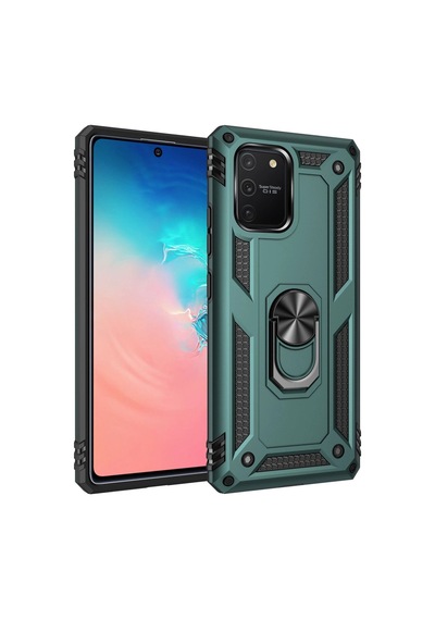 Samsung Galaxy A91 / S10 Lite Kılıf Sofya Yüzüklü Silikon Kapak - Yeşil Düz Renkli