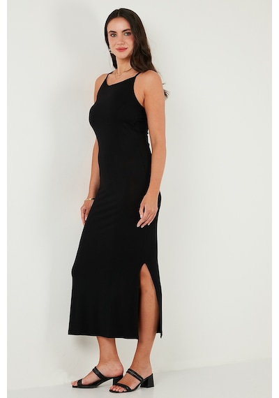 Lela Slim Fit Yırtmaç Detaylı Midi Boy Bayan Elbise 5866224 Siyah