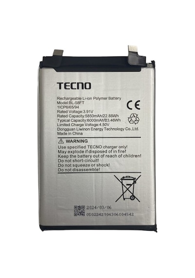 Tecno Pova 6 / Pova 6 Pro Pil Batarya Bl-58ft 6000 Mah