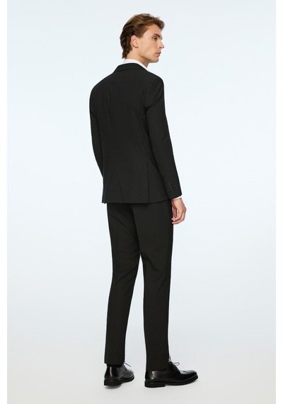 Morven Erkek Siyah Poliviskon Basic Düz Slim Fit Sivri Yaka Takım Elbise 26mc001078001 Siyah