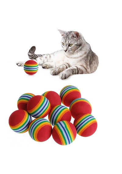 3lü Gökkuşağı Sünger Kedi Köpek Çiğneme Oyun Topu 4,2 Cm 5691
