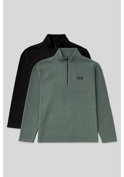 Standart Kalıp Dik Yaka 2li Paket Siyah-çağla Erkek Polar Sweatshirt - 88310 Siyah - Yeşil