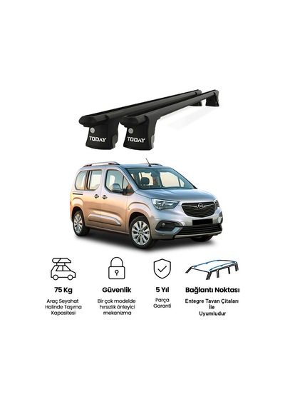 Trio-ı Opel Combo 2012 Ve Sonrası Uyumlu Siyah Kilitli Ara Atkı 135cm Port Bagaj Tavan Barı