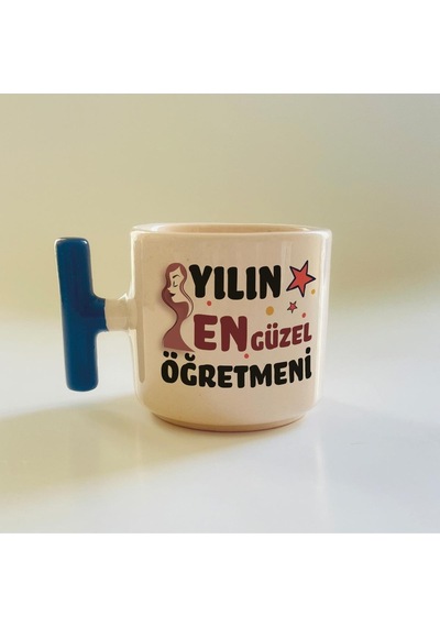 Yılın En Güzel Öğretmeni Baskılı Mavi Kulplu T Öğretmenler Günü Kupa-2