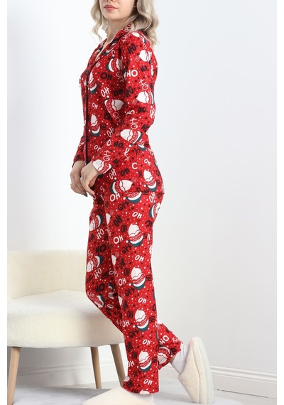 Shemard Düğmeli Süet Pijama Takımı Kırmızıbeyaz - 6486.1902. 75 Çok Renkli