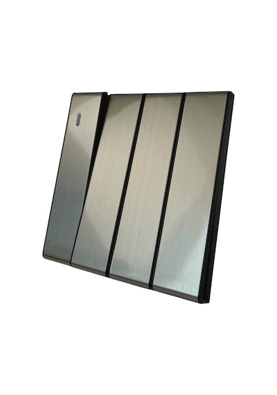 MERALLI INOX 4'lü vavien anahtar, hakiki fırçalanmış paslanmaz çelik, çerçevesiz 86×86 Modüler  kasa dahil