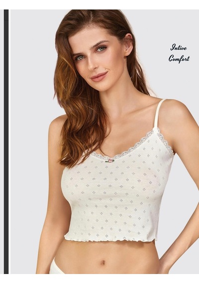 Berrak %100 Pamuklu İnce Askılı Vintage Tasarımlı V Yaka Yarım At Ekru