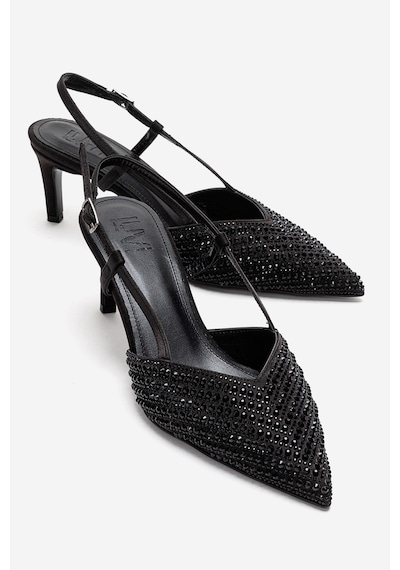 Luvishoes Elodıe Siyah Siyah Taşlı Kadın İnce Topuklu Abiye Ayakkabı
