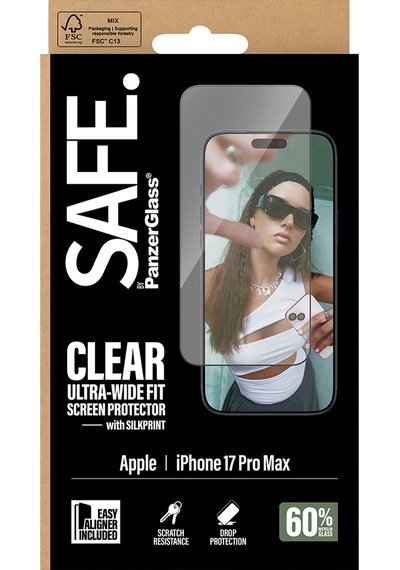 Safe. By Panzerglass Apple Uyumlu iPhone 17 Pro Max Ultra-wide Fit Siyah Çerçeveli Ekran Koruyucu - Çerçeve Aparatlı
