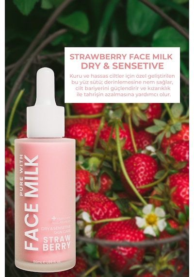 Çilek Özlü Hassas Cilt İçin Yoğun Nemlendirici Yüz Sütü 150 Ml Hyaluronic Asit, Allontoin