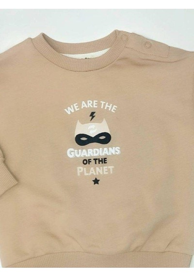 Çikoby Erkek Bebek Guardians Yazılı Sweatshirt-14868 Bej
