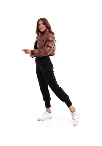 Winmoda34 Deri Kadın Şişme Mont Kısa Kahve