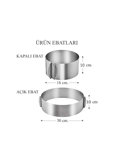 Ayarlanabilir Turta Çemberi 16-30 Cm / Yuvarlak Pasta Kalıbı N11.611
