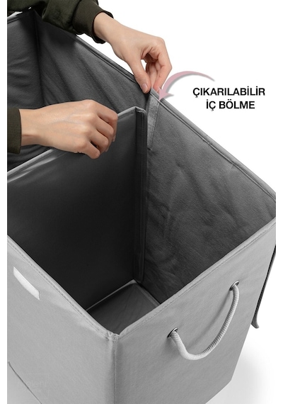 Meleni Home Iki Bölmeli Mega Boy Çamaşır Sepeti - Kulplu Katlanır Banyo Kirli Çamaşır Sepeti 50 Lt + 50 Lt Diğer