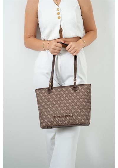 Silver Polo Sp1204 Kadın Omuz Çantası Monogram Kahve-kahve