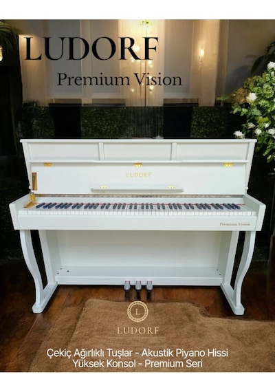 Piyano Ludorf Premium Vision Yüksek Konsol 88 Tuşlu Çekiç Aksiyon Dijital Konsol Piyano Kahverengi