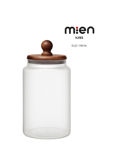 Mien Akasya Kapak Ball Cam Kavanoz 1700ml Ahşap - Şeffaf