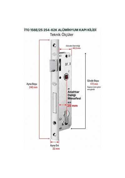 İto Alüminyum Kapı Kilitleri 156e/25 254/62k, Barelli Silindir Tp