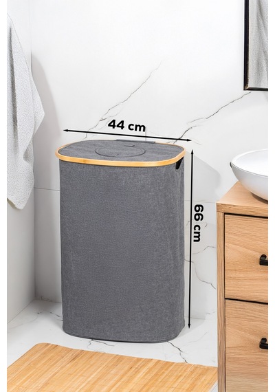 Porsima Mio-101 Bambu Banyo Kirli Çamaşır Sepeti Banyo Düzenleyici Sepet 44x66 Cm Renkli
