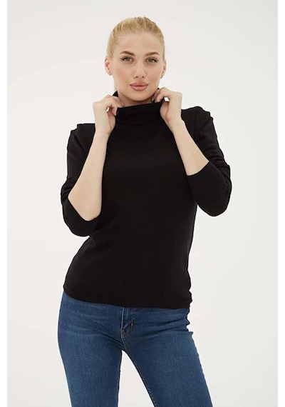 Fashion Friends 25k0780k1 Kadın Baıkçı Yaka Kazak Siyah