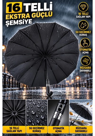 Deepblue Gnc-50 Rüzgarda Kırılmayan Ekstra Güçlü Ekstra Dayanıklı Lüx Protokol Tam Otomatik Şemsiye Siyah
