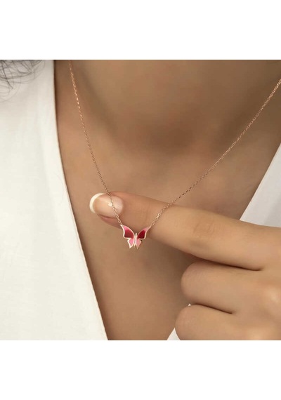 925 Ayar Gümüş Rose Minimal Kelebek Kadın Gümüş Kolye Rose Gold