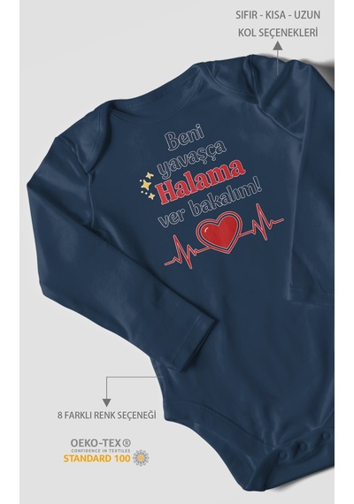 Morivokids Beni Yavaşça Halama Ver Bakalım Uzun Kollu Çıtçıtlı Bebek Body Lacivert