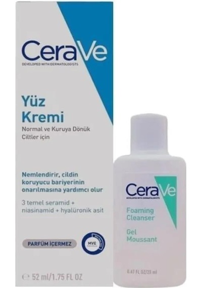 Cerave Normal ve Kuru Ciltler İçin Nemlendirici Yüz Kremi 52 ML + Foaming Cleanser Gel 20 ML