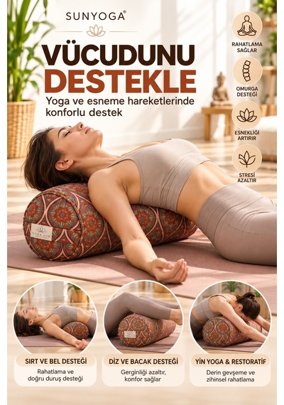 Yoga Bolster 65x22 Cm Silindir Meditasyon Minderi Kırpıntı Sünger Dolgulu Turuncu
