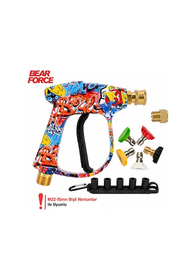 Robeve Bear Force Araç Yıkama Tabancası 5li Nozzle Set Ve Kemer Klipsli İle Birlikte Kısa Tetik Tabanca Tetik Tabancası