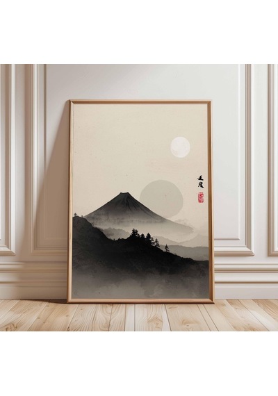 Fuji Dağı Duvar Sanatı Baskısı Minimalist Japon Manzara Posteri Zen Mürekkep Yıkama Dağ Sahnesi Geleneksel Asya Dekorasyonu Çerçevesiz Sanat Eseri