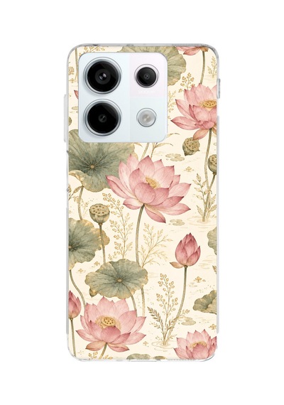 Redmi Note 13 Pro 5g Uyumlu Pastel Pembe Lotus Baskılı Silikon Kılıf