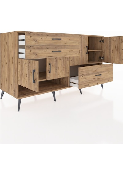 Kronos Konsol 3 Raflı 3 Çekmeceli 4 Kapaklı 176x59x99 Çam-çam Çam-çam