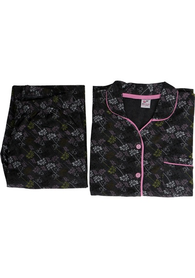 3nbe Kadın Uzun Kollu Pijama Takımı Emprime Desenli Kahverengi