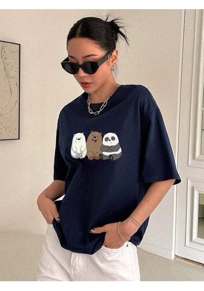 Uyguntarz Unisex Kafadar Ayılar Tasarım Tshirt Lacivert