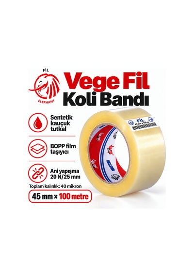 Vege Fil Koli Bandı 45 Mm X 100 Mt 18 Li Paket Yüksek Yapışma Gücü 18 Adet