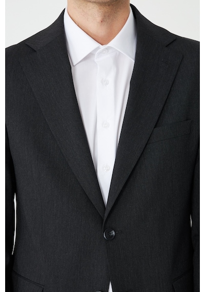 Koyu Gri İnce Dokulu Kumaş Modern Slim Fit Klasik Yaka Premium Takım Elbise Füme