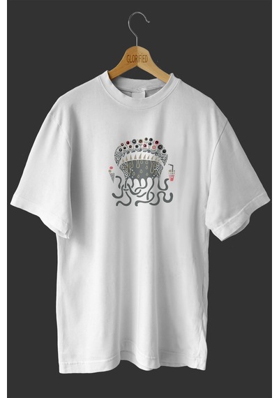 Noıssey -wed Milkshake Seven Deniz Anası Tasarım Baskılı Oversize T-shirt Tişört Beyaz