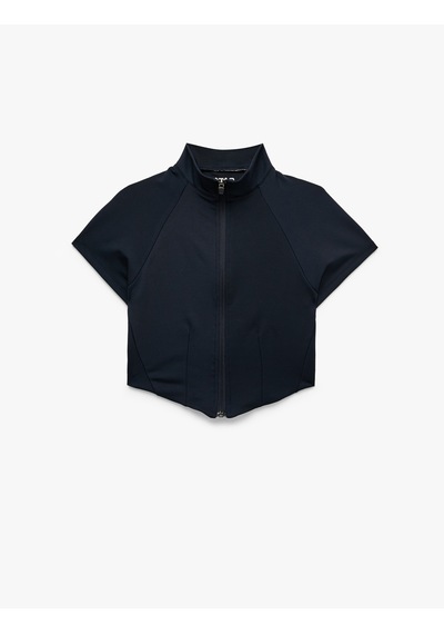 Koton Slim Fit Dik Yaka Reglan Kollu Fermuarlı Spor Tişört Lacivert 7wak10100nk