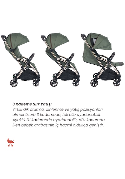 Merkür Bebe Ruby Otomatik Katlanan Kabin Boy Bebek Arabası Yeşil