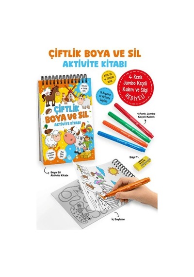 Çiftlik - Boya Ve Sil Aktivite Kitabı / 3 Yaş +