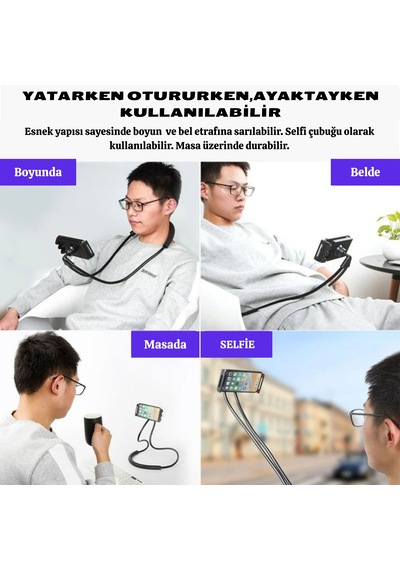 Hpytech Boyuna Da Asılabilen Esnek Telefon Tutucu Çok Fonksiyonlu Telefon Standı Siyah