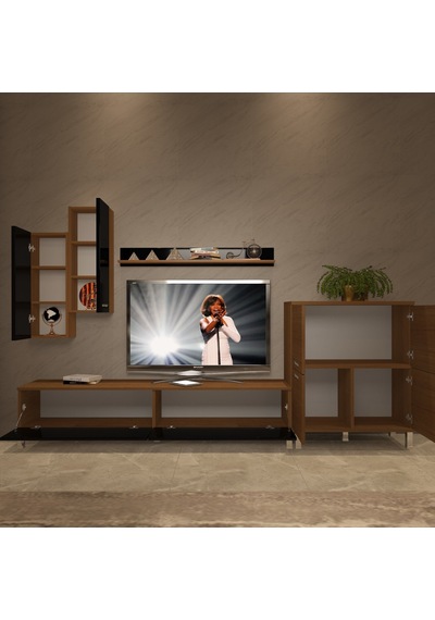 Decoraktiv Eko 6 Slm Std Krom Ayaklı Tv Ünitesi Tv Sehpası Ceviz - Siyah